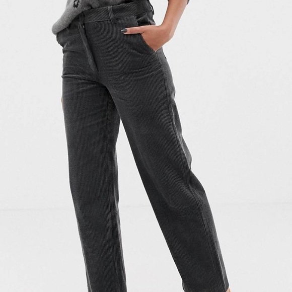 Mango Wide Leg Cord Pants in Charcoal - Picture 2 of 4